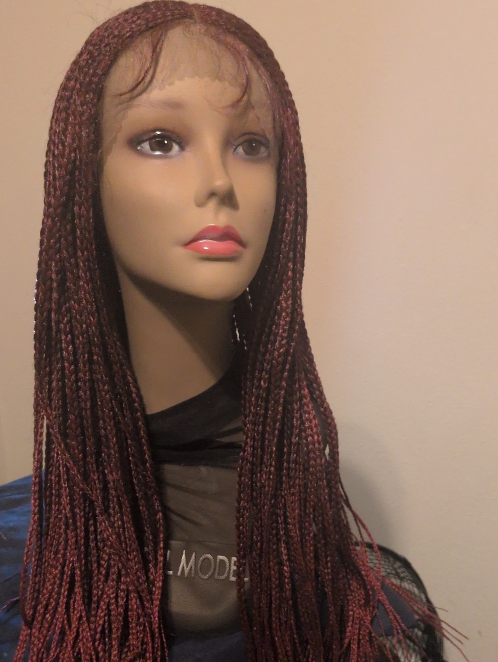 Lace Front Long Cornrow Braid Wig in Burgundy - Unbranded